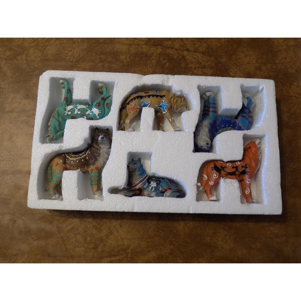 Set Of 6 Westland Call Of The Wolf Resin Figures Painted Tribal Art